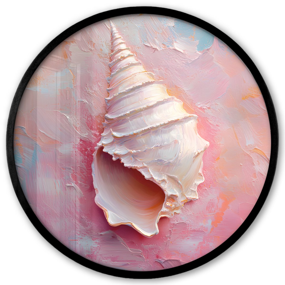 FrameYourWall Poster in lijst Rond - Fotolijst 40x40 cm - Posters - Schelp - Pastel - Pink - Ronde posterlijst zwart - Decoratie - Wanddecoratie woonkamer - Muurdecoratie slaapkamer