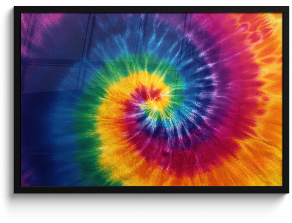 FrameYourWall Poster in lijst - Fotolijst 90x60 cm - Posters - Regenboogkleuren - Spiraal - Kleurrijk - Posterlijst zwart - Decoratie - Wanddecoratie woonkamer - Muurdecoratie slaapkamer Multicolor