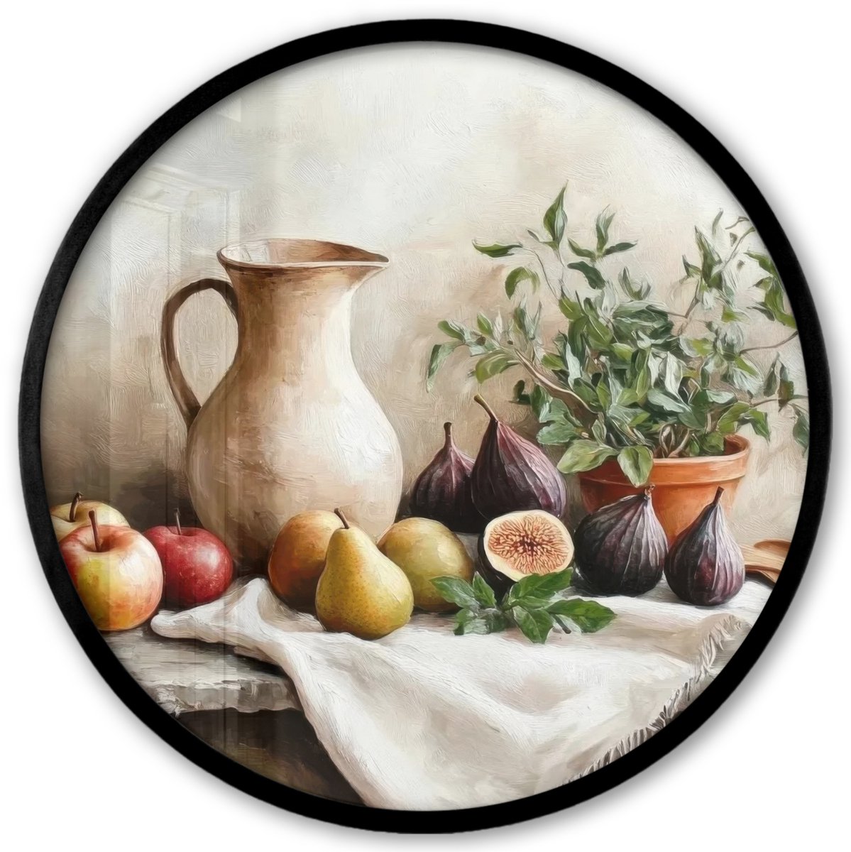 FrameYourWall Poster in lijst Rond - Fotolijst 40x40 cm - Posters - Fruit - Kruiden - Landelijk - Ronde posterlijst zwart - Decoratie - Wanddecoratie woonkamer - Muurdecoratie slaapkamer kruiden - Stilleven