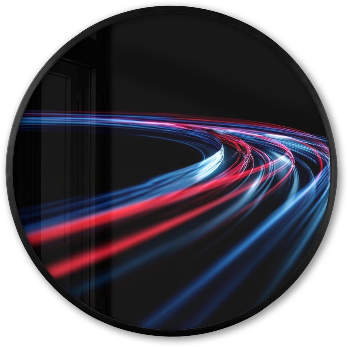 FrameYourWall Poster in lijst Rond - Fotolijst 60x60 cm - Posters - Gaming - Lichtbanen - Golvend - Rood - Ronde posterlijst zwart - Decoratie - Wanddecoratie woonkamer - Muurdecoratie slaapkamer