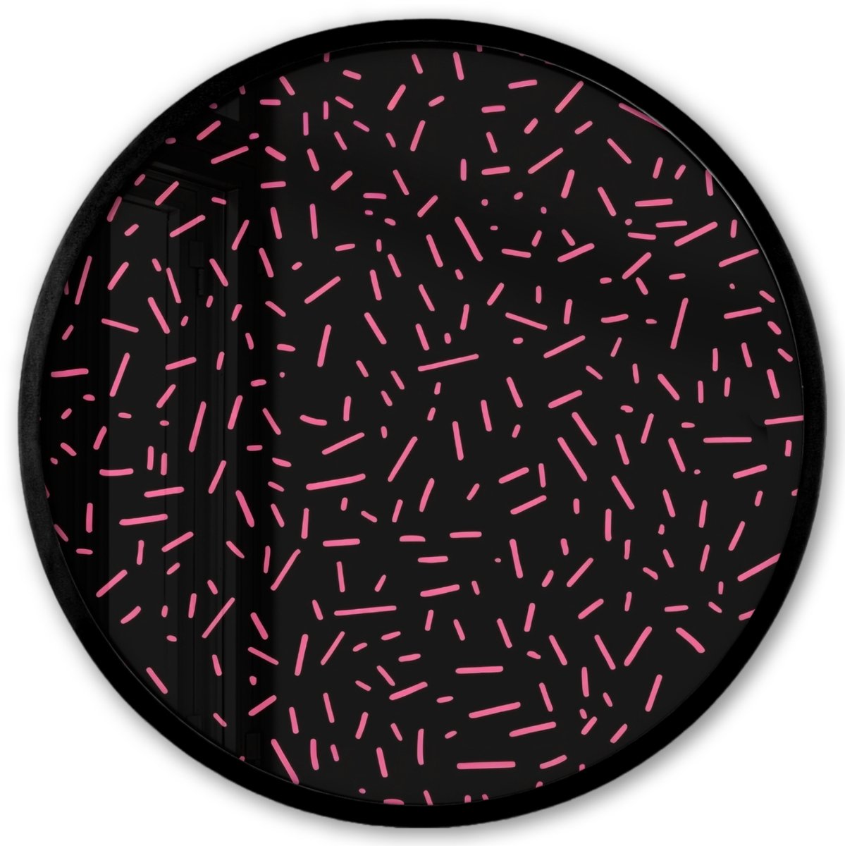 FrameYourWall Poster in lijst Rond - Fotolijst 40x40 cm - Posters - Gaming - Streepjes - Roze - Abstract - Ronde posterlijst zwart - Decoratie - Wanddecoratie woonkamer - Muurdecoratie slaapkamer Strepen