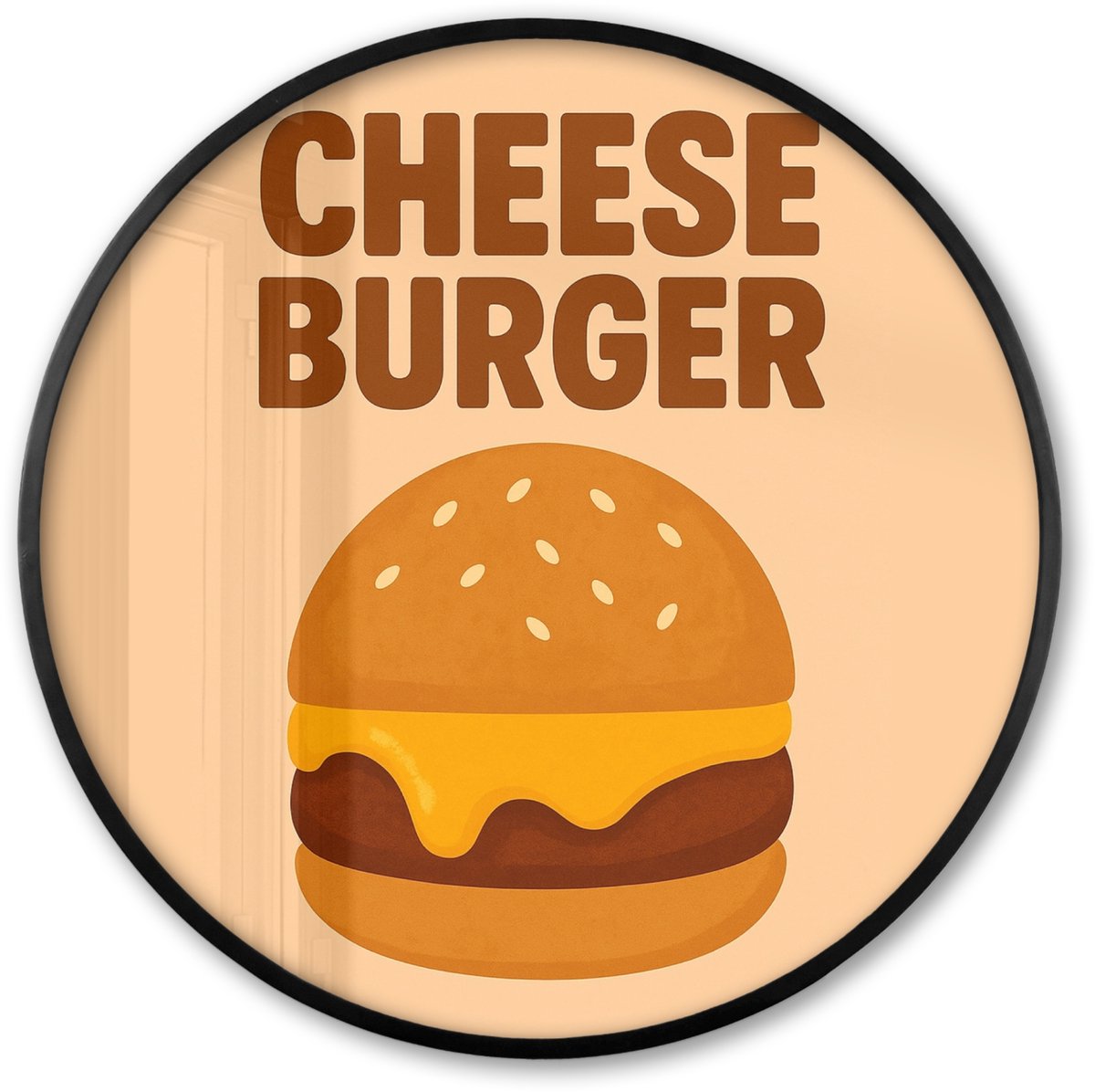 FrameYourWall Poster in lijst Rond - Fotolijst 80x80 cm - Posters - Cheeseburger - Minimalistisch - Geel - Ronde posterlijst zwart - Decoratie - Wanddecoratie woonkamer - Muurdecoratie slaapkamer