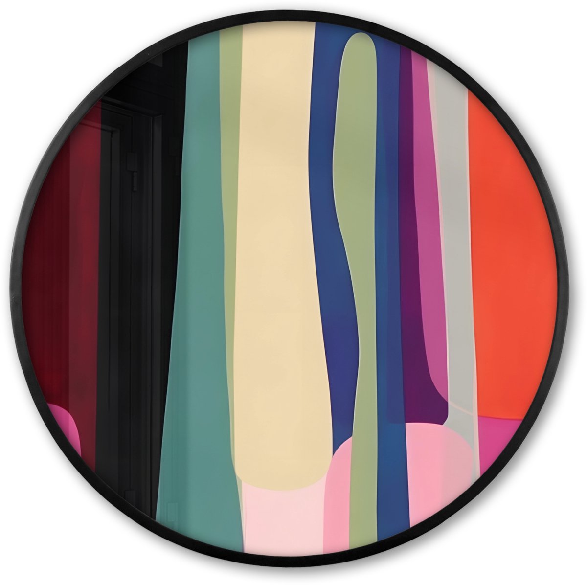 FrameYourWall Poster in lijst Rond - Fotolijst 60x60 cm - Posters - Kleurbanen - Verticaal - Kleurrijk - Ronde posterlijst zwart - Decoratie - Wanddecoratie woonkamer - Muurdecoratie slaapkamer Vormen - Bochten - Kleurrijk