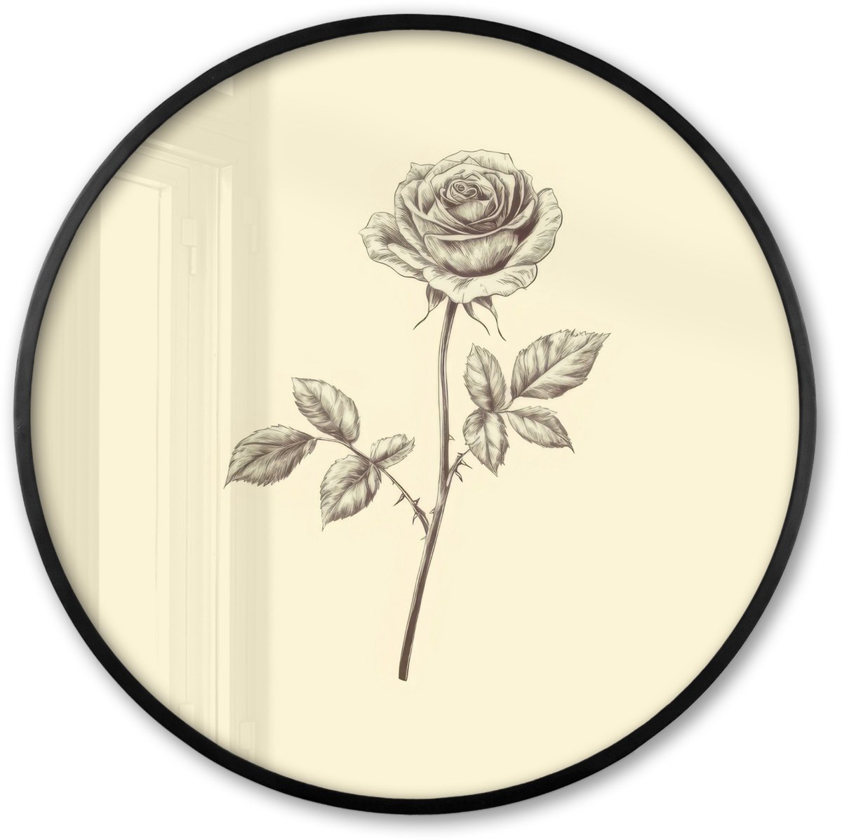 FrameYourWall Poster in lijst Rond - Fotolijst 60x60 cm - Posters - Illustratie - Zwart - Roos - Ronde posterlijst zwart - Decoratie - Wanddecoratie woonkamer - Muurdecoratie slaapkamer