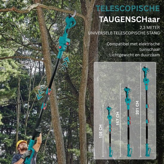 MKSS® Telescopische Snoeischaar - Mini Kettingzaag - Heggenschaar - Takkenschaar - Takkenzaag - Elektrische Snoeizaag met Accu - Groen en Zwart van Merkloos	 — afbeelding 2