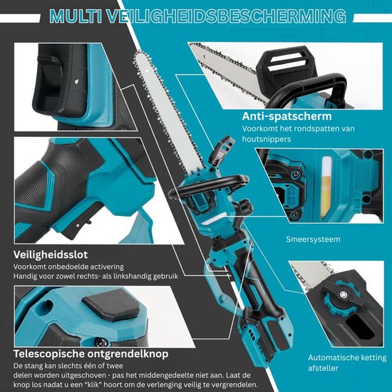 MKSS® Telescopische Snoeischaar - Mini Kettingzaag - Heggenschaar - Takkenschaar - Takkenzaag - Elektrische Snoeizaag met Accu - Blauw en Zwart van MKSS — afbeelding 2