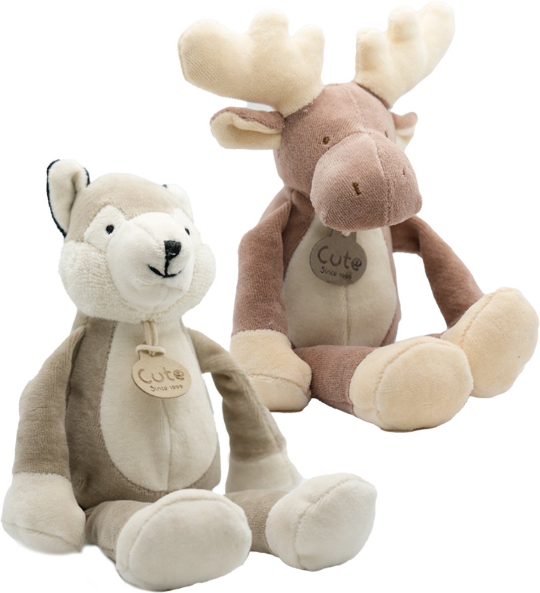 Cute since 1999 - Organische knuffels - Husky & Rendier - 2 Stuks - 16 cm