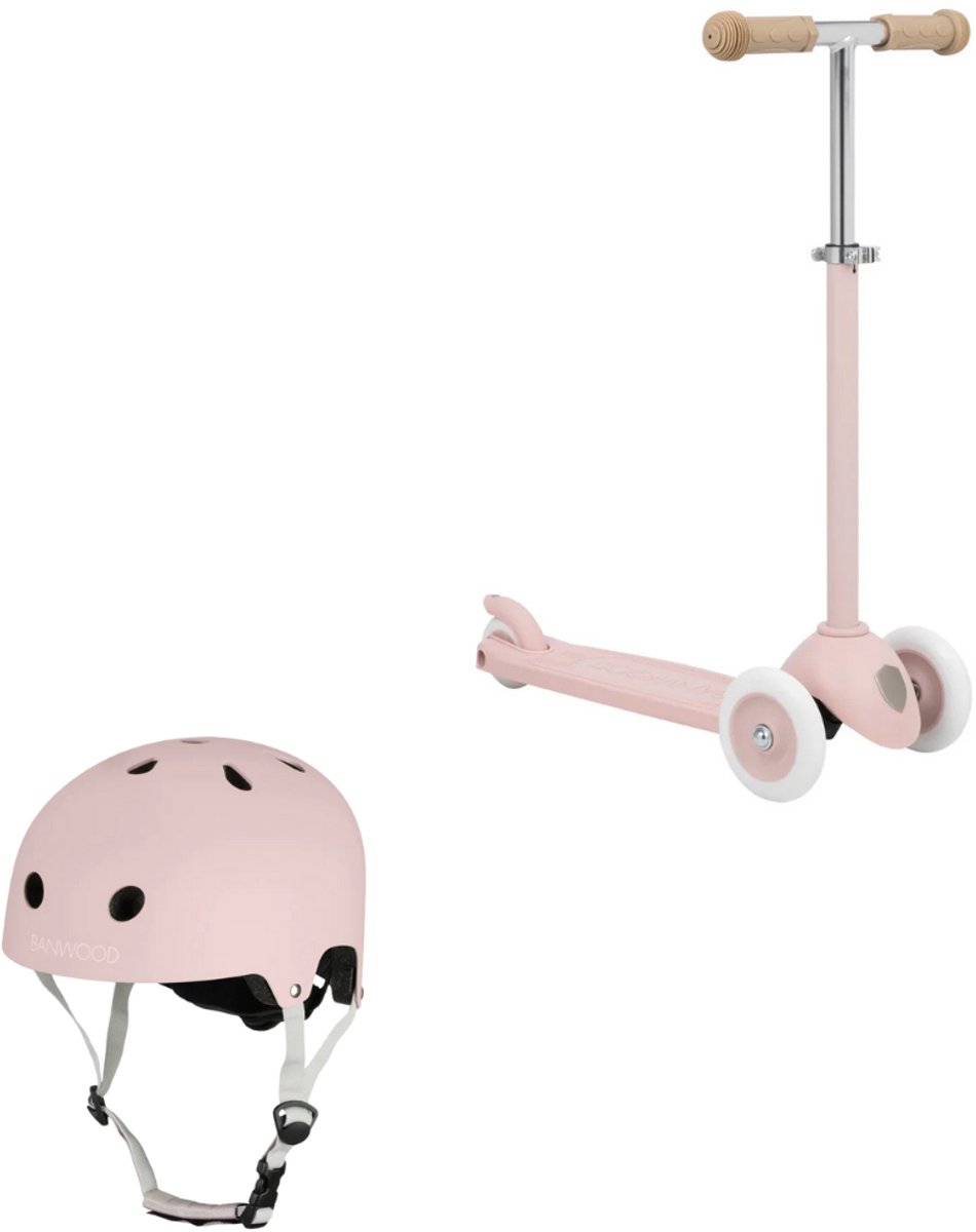 Banwood Eco Scooter + Eco Fietshelm - Faded Pink - kinderstep - kinder helm - voordeelset