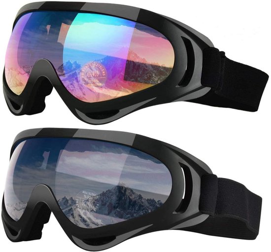 JeiibrZui Skibril - Snowboardbril - Wind En UV-400 Bescherming 360° - 2 Stuk - Voor Algemene Skien Zwart