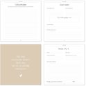 Binnenkant van een zwangerschapsdagboek met secties 'Geboorteplan', 'Jouw naam', 'Elke dag een beetje dichterbij' en week 3 & 4.