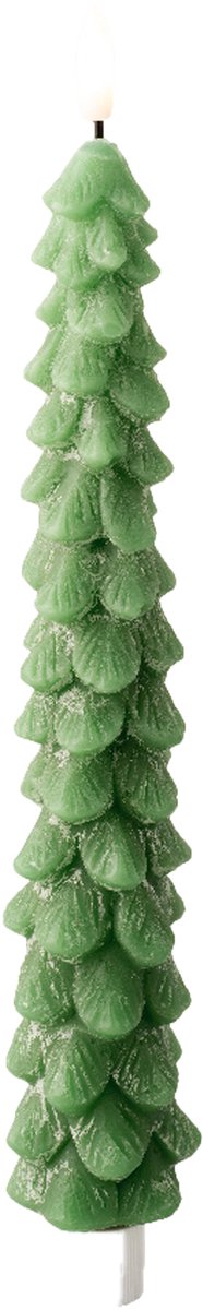 Lumineo LED kerstboom dinerkaars - groen - 29 cm - batterijen - timer - kerstdiner kaars - kaarsen - kerstkaarsen kerstdiner