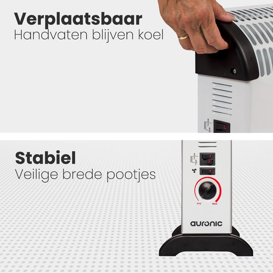 Auronic Elektrische Convectorkachel - 3 Warmtestanden Met Ventilator - 750/1250/2000 Watt - Regelbare Thermostaat - Ventilatorkachel - Oververhittingsbescherming - Wit