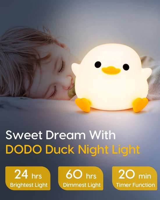 Nachtlicht - sfeerlicht - Cartoon lamp - Oplaadbare bed koplamp - Mood verlichting - Drie versnellingen regeling - bean eend vorm - schattig gastvrij - geschikt voor kinderkamers en kinderkamer - een geweldig cadeau voor kinderen van Merkloos — afbeelding 4