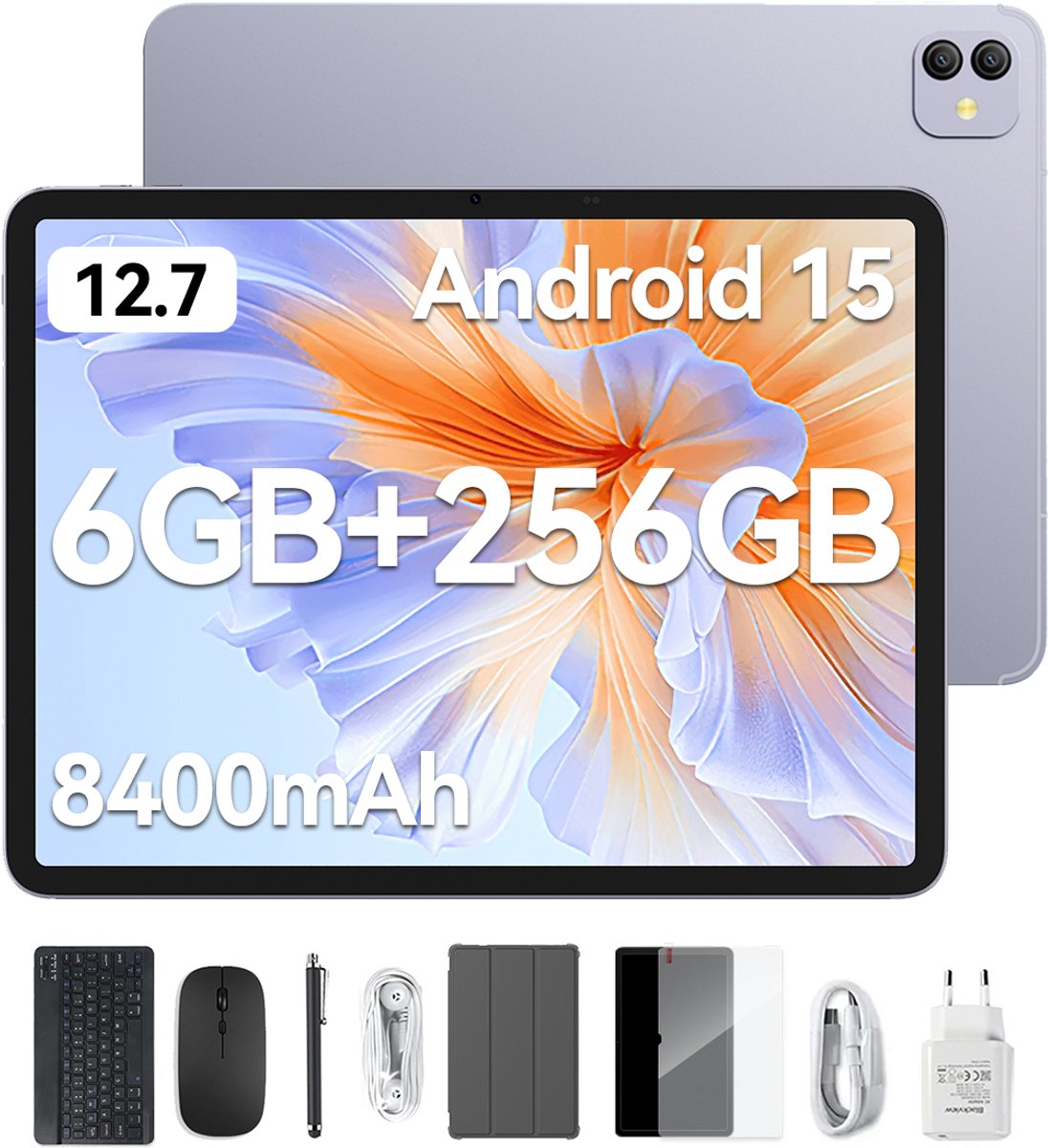Blackview LINK 8 Tablet - Octa Core G100 Tablet - 12.7 Inch - 18 GB RAM + 256 GB ROM - Android 15 Tablet - Met Toetsenbord(QWERTY), Beschermhoes, Muis, Stylus - 8400 mAh - 90 Hz 2K FHD Scherm - Widevine L1 - 5G WiFi - Gezichtsherkenning - Paars