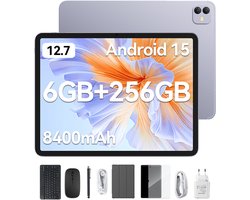 Blackview LINK 8 Tablet - Octa Core G100 Tablet - 12.7 Inch - 18 GB RAM + 256 GB ROM - Android 15 Tablet - Met Toetsenbord(QWERTY), Beschermhoes, Muis, Stylus - 8400 mAh - 90 Hz 2K FHD Scherm - Widevine L1 - 5G WiFi - Gezichtsherkenning - Paars