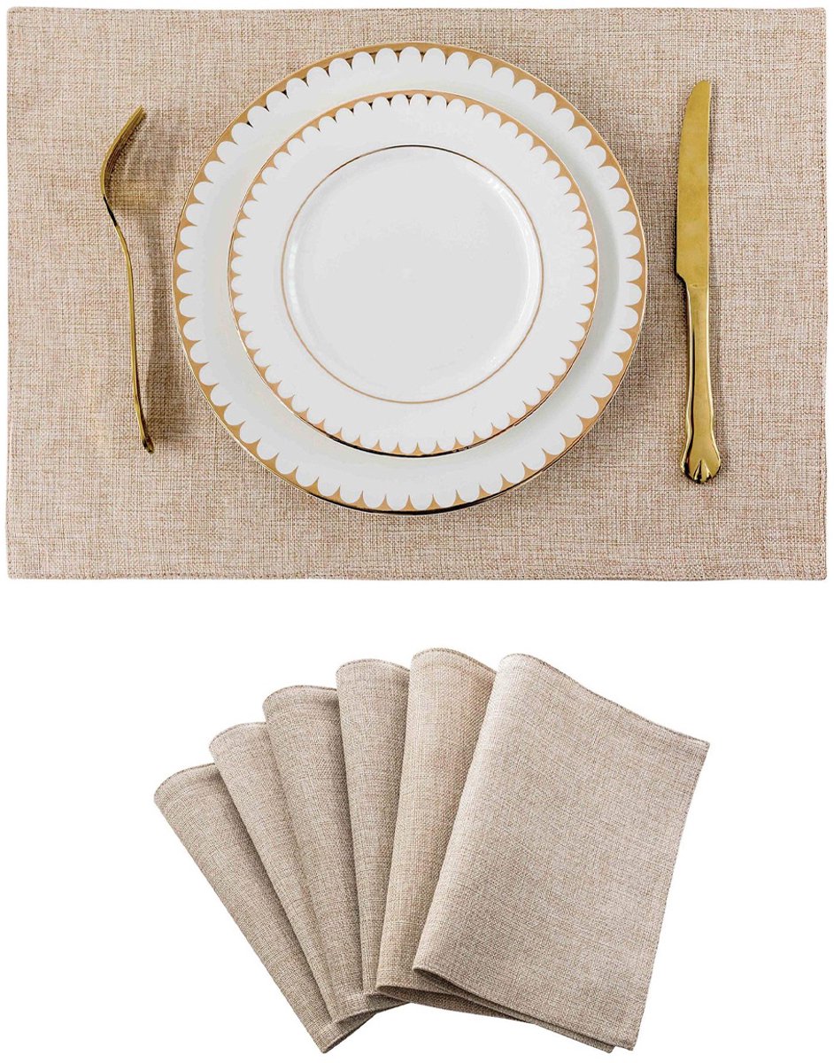 JeiibrZui Placemat Set Van 6 - Tafelmatten - Warmte-Isolerend Anti Krassen - 48X33 Cm - Linnen