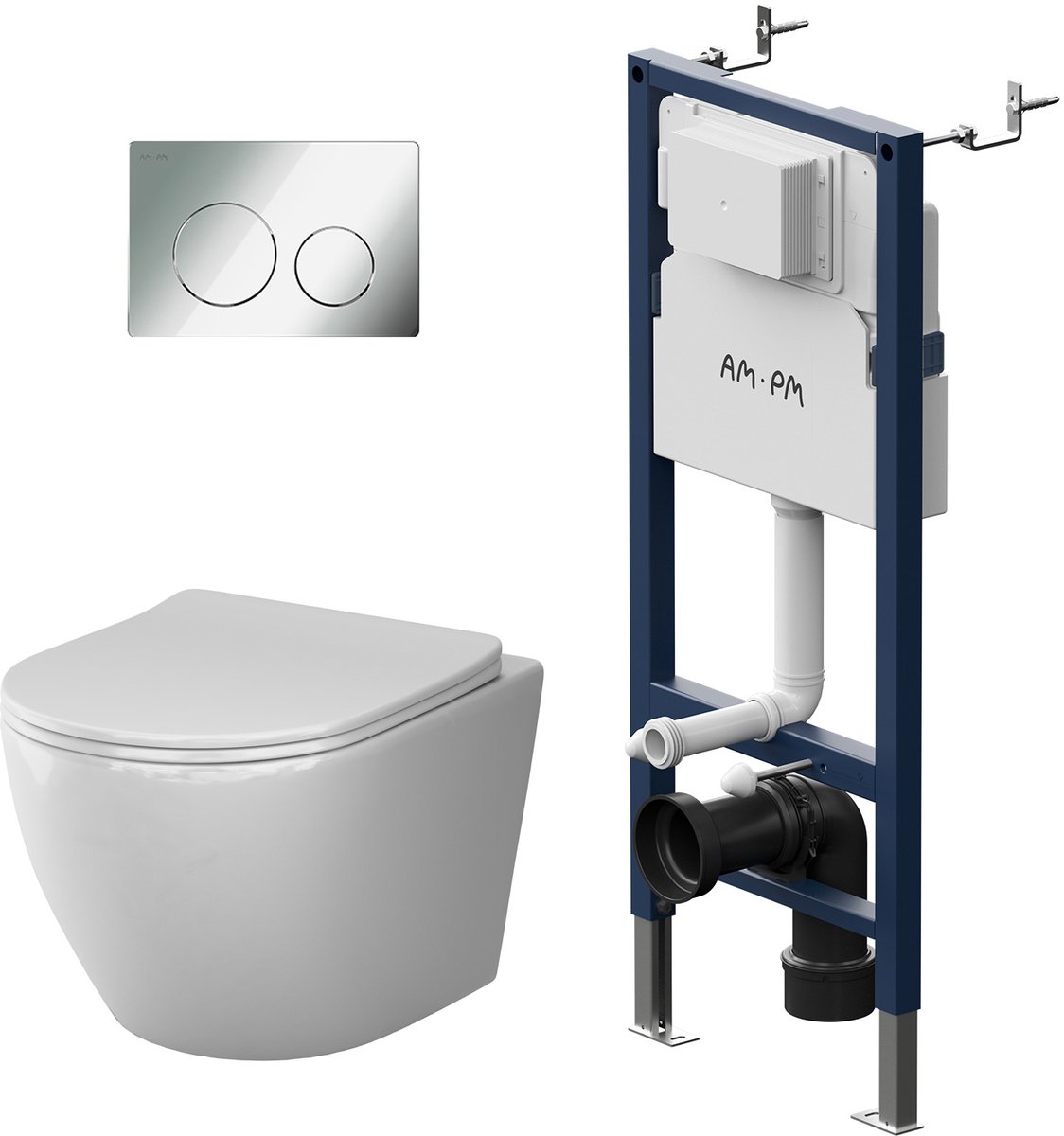 AM.PM Like - Inbouwreservoir Complete Toiletset - Hangtoilet - SoftClose Toiletzitting - Bedieningsplaat Chroom - Inbouwreservoir