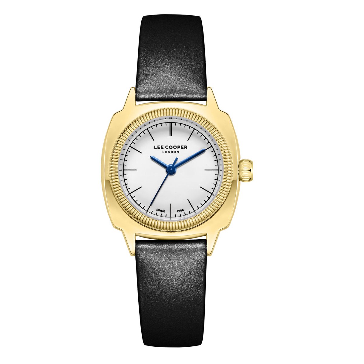 Lee Cooper LC08220.131 - Horloge - Polshorloge - Analoog - Dames - Vrouwen - Leren band - Metaal - Vierkant - Rond - Strepen - Zwart - Goudkleurig - Wit - Donkerblauw