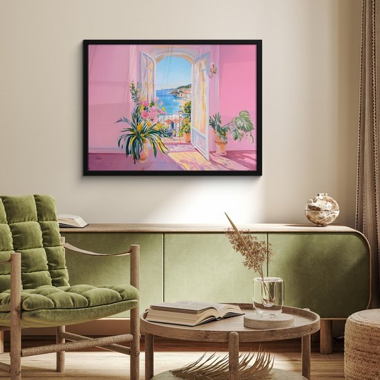 Poster in lijst - Fotolijst 80x60 cm - Posters - Roze - Buiten - Verf - Posterlijst zwart - Decoratie - Wanddecoratie woonkamer - Muurdecoratie slaapkamer