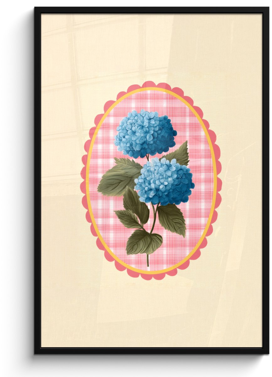 FrameYourWall Poster in lijst - Fotolijst 80x120 cm - Posters - Bloemen - Blauw - Lijst - Bladeren - Posterlijst zwart - Decoratie - Wanddecoratie woonkamer - Muurdecoratie slaapkamer Bloemen - Lijst