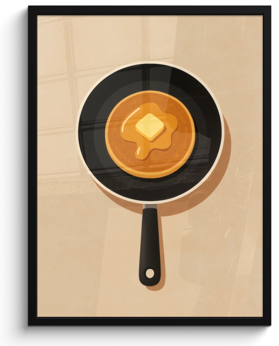 Poster in lijst - Fotolijst 60x80 cm - Posters - Pannenkoek - Koekenpan - Boter - Minimali