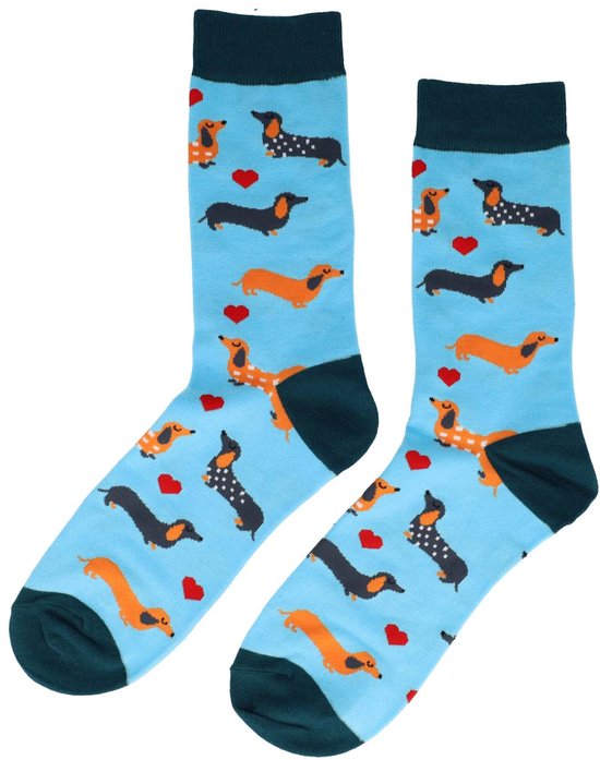 Chaussettes en Katoen - Imprimé Chiens - Blauw vert Oranje Grijs - Taille 38-45
