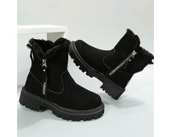 Dames Winter Wandellaarzen met Warme Voering - Enkellaars met Chunky Hak en Rits aan de Zijkant - Outdoor Schoenen in Zwart - Maat 40.5 EU - Damesmode