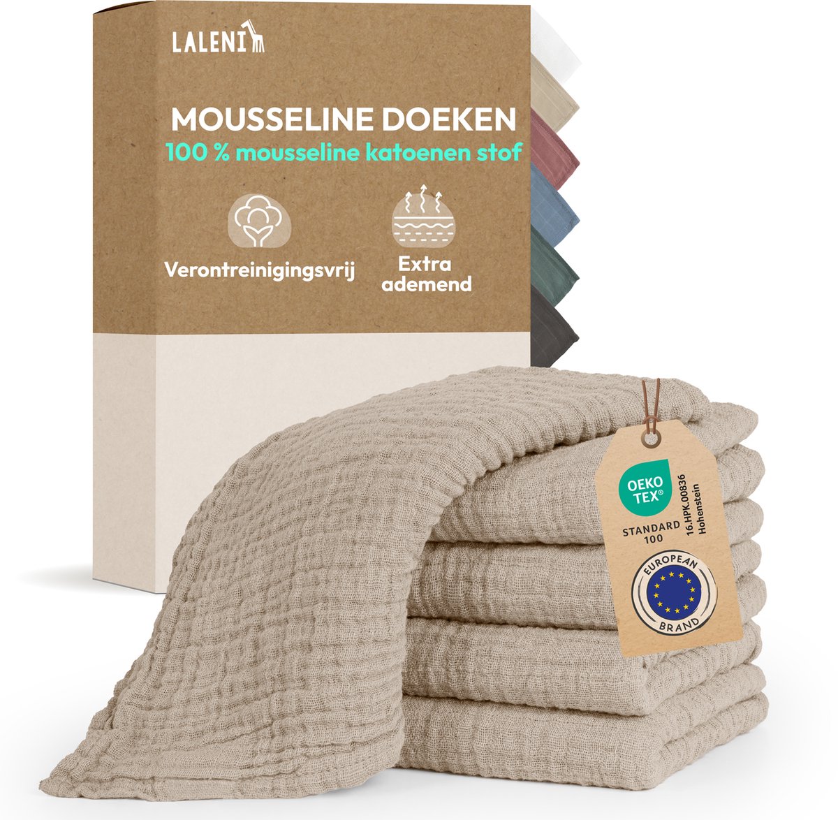Laleni Hydrofiele Doeken - 100% Katoen - Mousseline - 70x70cm - Beige - Set van 5