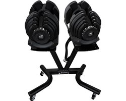 AJ-Sports Verstelbare dumbell set 2x 40kg met verrijdbare opbergstandaard - - 5 t/m 40kg - Gewichten - Dumbell Set - Gewichten set - Halterset - Fitness gewichten - Krachttraining - Fitness - Zwart
