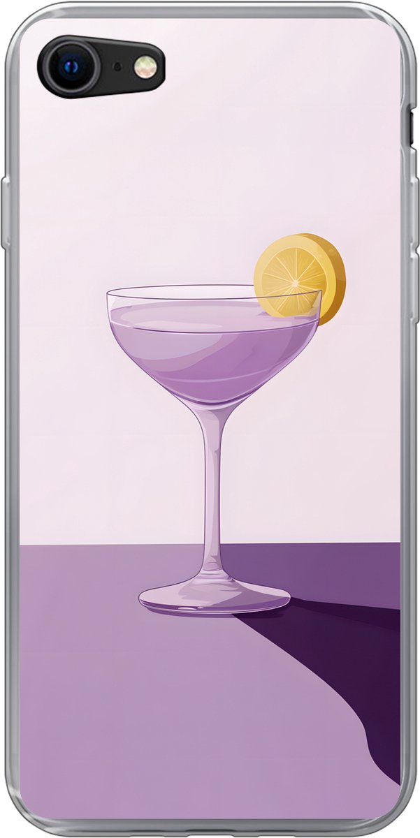 Telefoonhoesje Geschikt voor iPhone 7 hoesje - Cocktail - Paars - Minimalistisch - Citroen - Siliconen Telefoonhoesje Telefoonhoesje