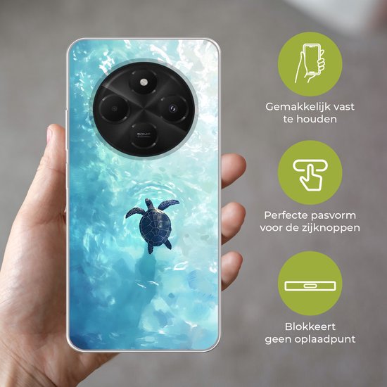 Telefoonhoesje Geschikt voor Xiaomi Geschikt voor Poco M7 hoesje - Schildpad - Zee - Blauw - Schittering - Siliconen Telefoonhoesje Telefoonhoesje