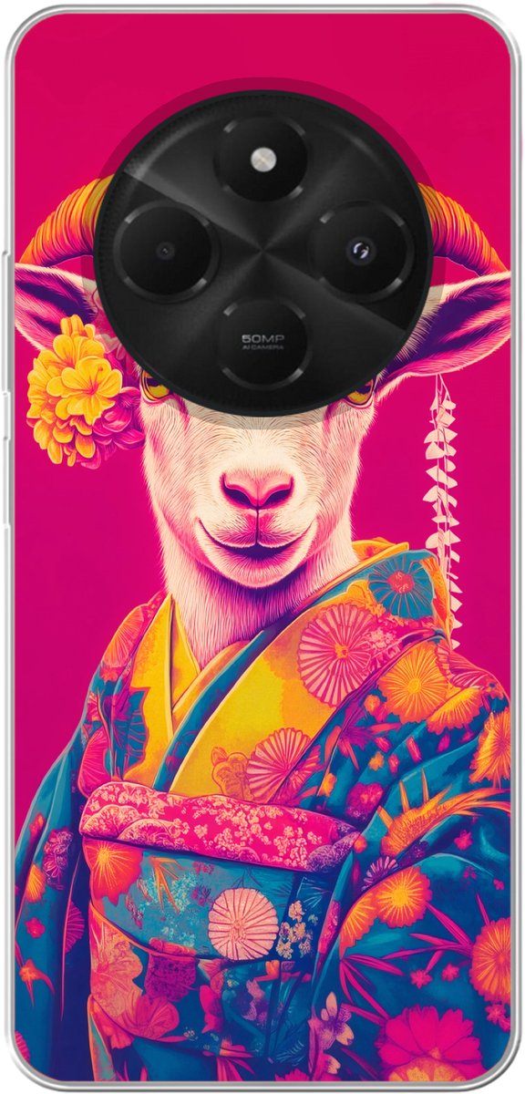 Telefoonhoesje Geschikt voor Xiaomi Geschikt voor Poco C75 (5G) hoesje - Geit - Hoorns - Kimono - Kleurrijk - Siliconen Telefoonhoesje Telefoonhoesje