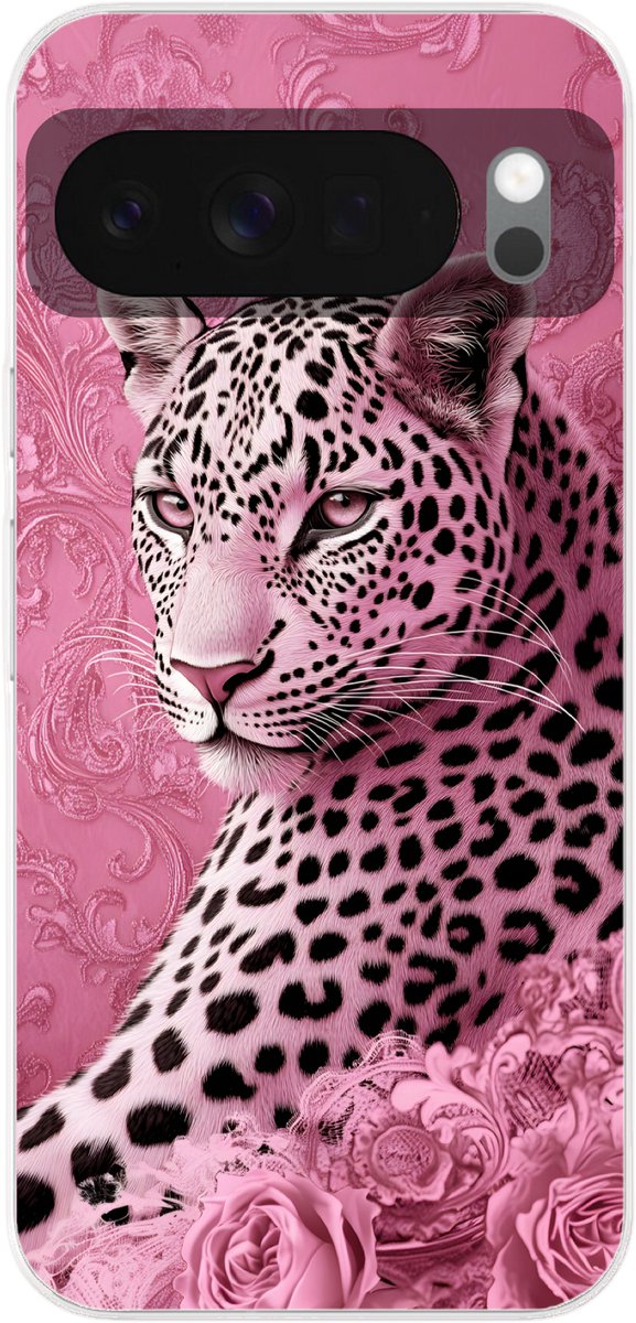 Telefoonhoesje Geschikt voor Google Pixel 10 hoesje - Panter - Luxe - Roze - Siliconen Telefoonhoesje Telefoonhoesje