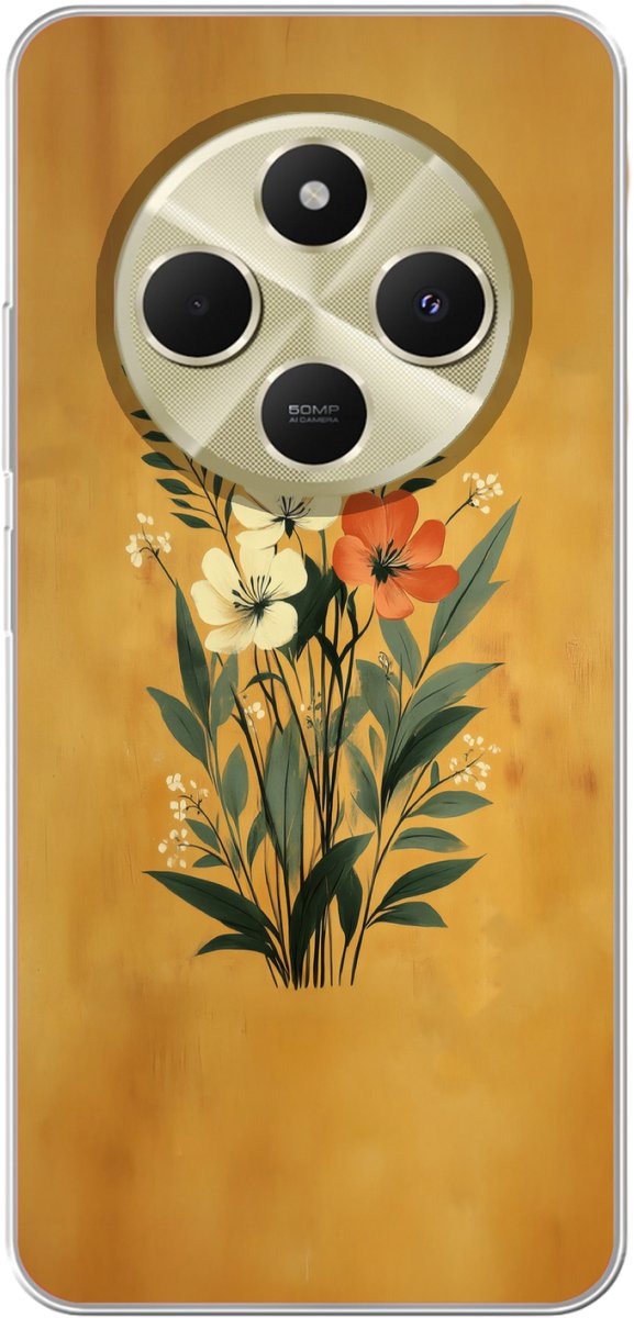 Telefoonhoesje Geschikt voor Xiaomi Geschikt voor Redmi 14C hoesje - Bladeren - Boeket - Bloemen - Geel - Siliconen Telefoonhoesje Telefoonhoesje