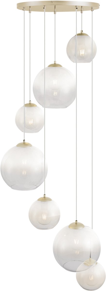 QAZQA sandra - Art Deco Hanglamp voor boven de eettafel | in eetkamer - 7 lichts - Ø 72 cm - Beige - Hal / Vide