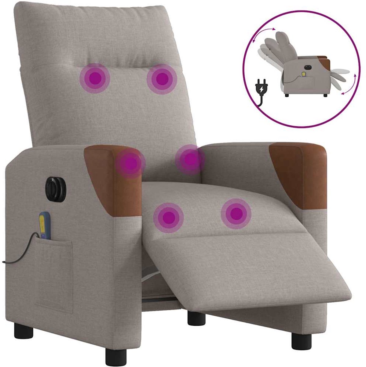 vidaXL Massagestoel - elektrisch - verstelbaar - stof - taupe taupe en bruin