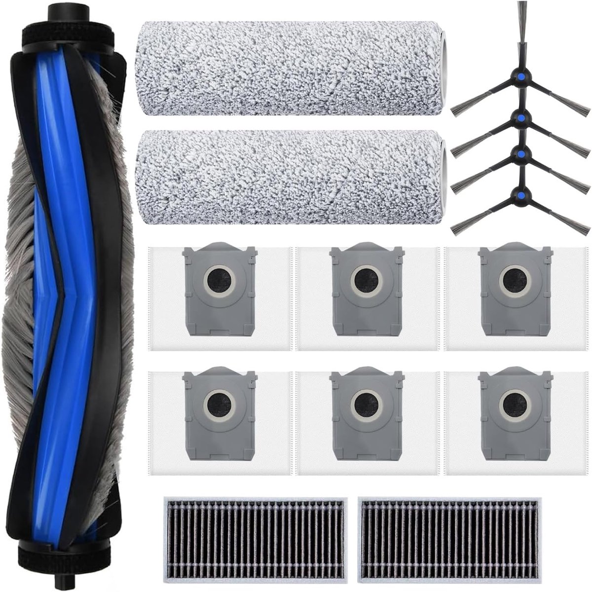Accessoires Geschikt voor Ecovacs Deebot X8 Pro Omni/Ecovacs Deebot X8 Omni, JKOISL 1 x hoofdrolborstel, 6 x stofzak, 4 x zijborstels, 2 x filter, 2 x dweildoeken, reserveonderdelen, zuigrobot, accessoireset