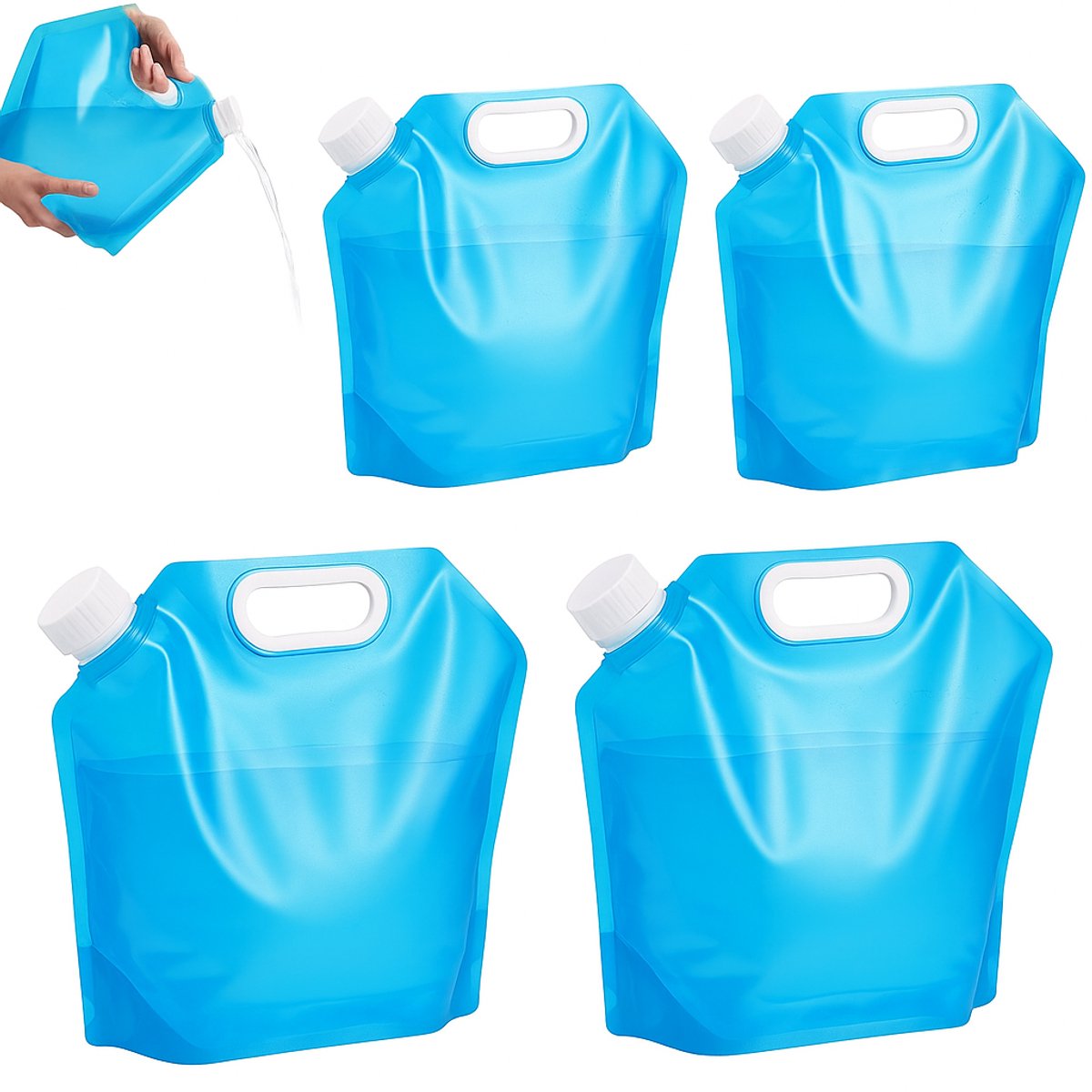 Cover van JustValue Opvouwbare Watertank Set - 4 Stuks - Noodpakket voor Drinken - Waterzak 5 & 10 Liter - Jerrycan voor Water - Blauw