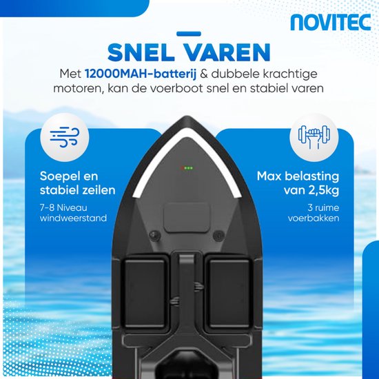 Novitec Ranger GPS Voerboot - karper - 3 laadbakken - 500M bereik - 40 GPS posities — afbeelding 3