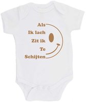 100% katoenen Romper bedrukt met grappige tekst Kado Cadeau Kraamkado Kraamcadeau "Als ik Lach Zit ik Te Schijten" Unisex Katoen Wit/cappuccino Maat 62/68
