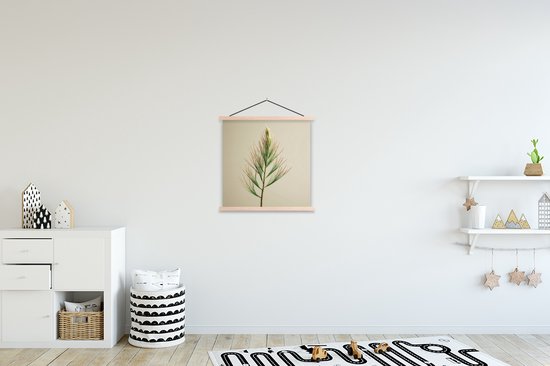 Posterhanger incl. Poster 40x40 cm - Schoolplaat - Dennentak - Naaldvormige bladeren - Lichtgroen - Textielposter - Blanke latten