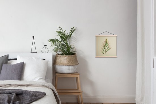 Posterhanger incl. Poster 40x40 cm - Schoolplaat - Dennentak - Naaldvormige bladeren - Lichtgroen - Textielposter - Blanke latten