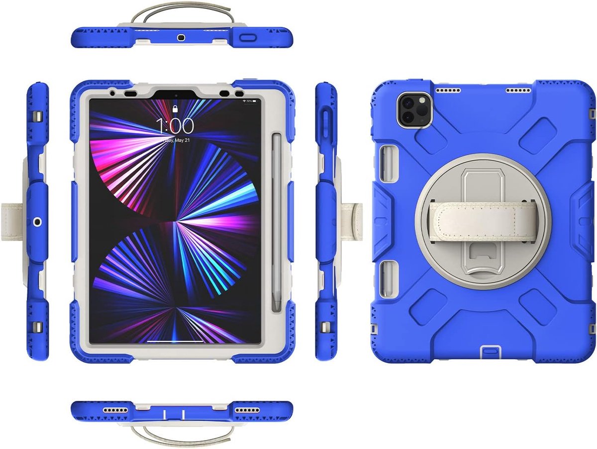 Militaire Rugged Protective Shockproof - Triple Cover - iPad Pro 11 inch 2021/2020/2018 360 draaibare standaard Blauw