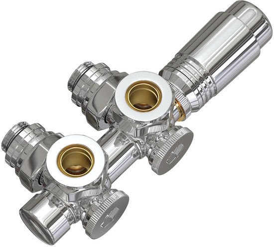 EMKE Radiatorkraan met Thermostaat - 2 in 1 Haaks/Recht Universeel - Midden...