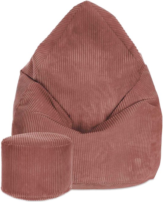 DreamRoots Zitzak voor Volwassenen of Kinderen – Corduroy Beanbag met Voetsteun en Afneembare Hoes – Inclusief Vulling – 80x80x120 cm – Ginger Spice