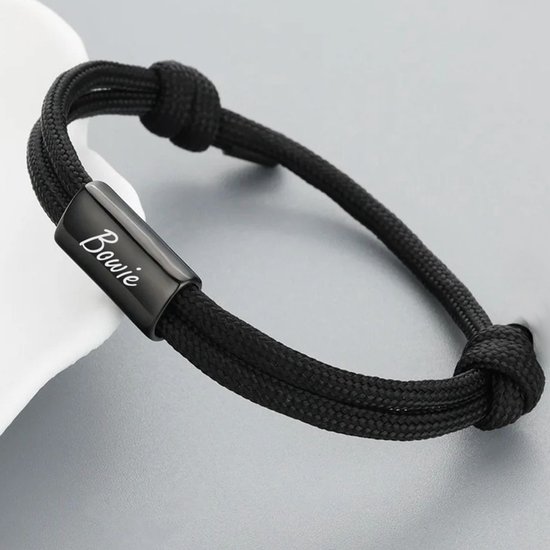Stalen herenarmband kunstleer 2namen | -NL