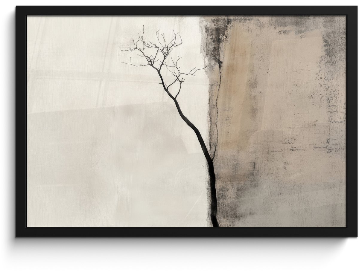 FrameYourWall Poster in lijst - Fotolijst 60x40 cm - Posters - Wabi sabi - Plant - Beige - Posterlijst zwart - Decoratie - Wanddecoratie woonkamer - Muurdecoratie slaapkamer Japandi - Plant