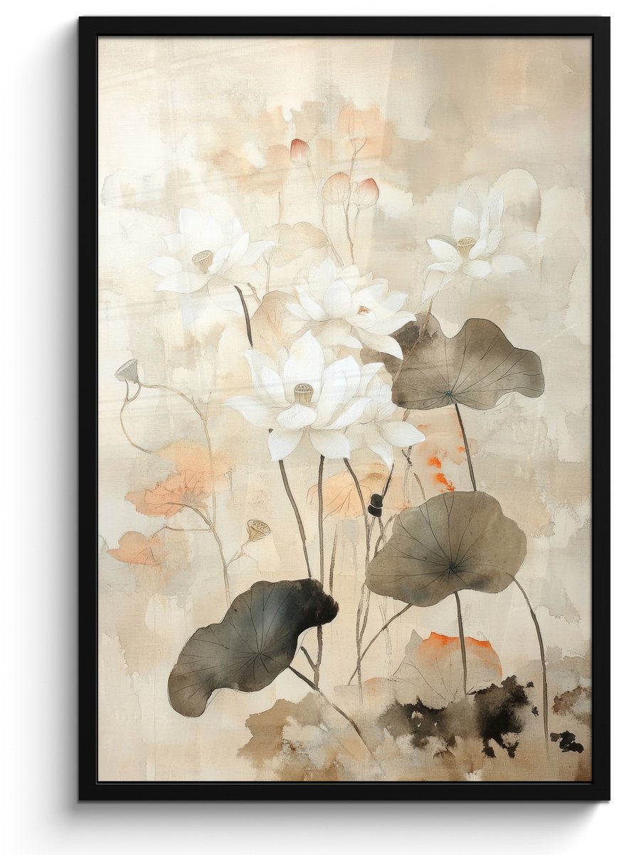 FrameYourWall Poster in lijst - Fotolijst 60x90 cm - Posters - Bloemen - Japandi - Wabi sabi - Posterlijst zwart - Decoratie - Wanddecoratie woonkamer - Muurdecoratie slaapkamer