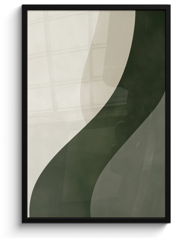 Affiche encadrée - Cadre photo 60x90 cm - Posters - Japandi - Vert - Abstrait - Moderne - Poster encadré noir - Décoration - Décoration murale salon - Décoration murale chambre