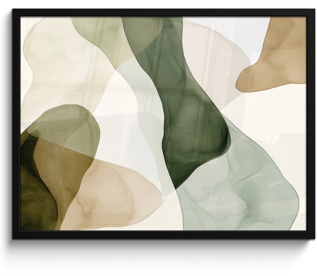 FrameYourWall Poster in lijst - Fotolijst 80x60 cm - Posters - Japandi - Abstract - Groen - Posterlijst zwart - Decoratie - Wanddecoratie woonkamer - Muurdecoratie slaapkamer